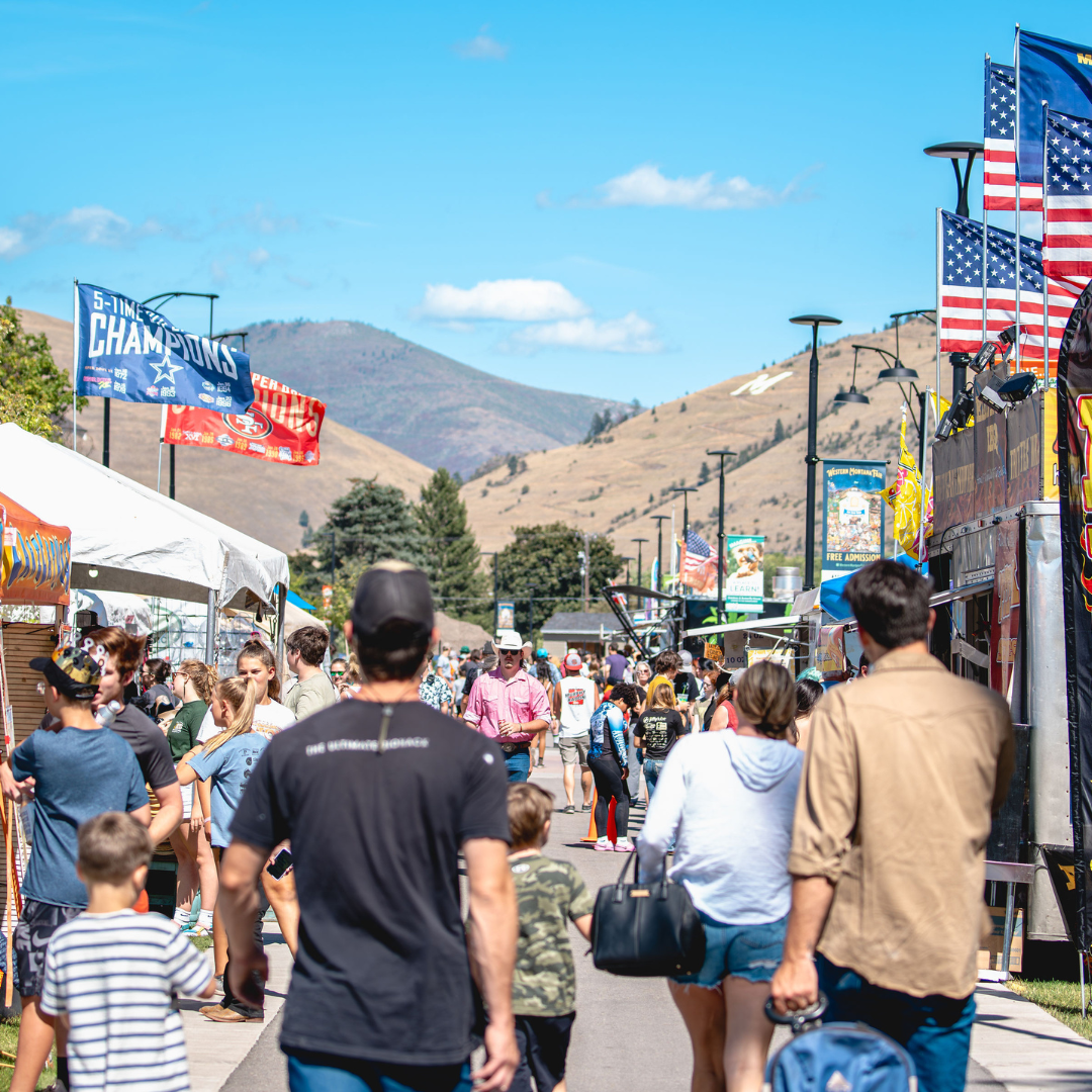 Crowds at the Western Montana Fair with Mt Sentinel